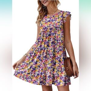 Kirundo Sleeveless Floral Babydoll Dress with Ruffle Sleeves